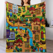 Stardew valley map Throw Blanket Travel Size Cozy Blanket for Plane Train Size: 75*100cm, Weight: 230 GSM brown