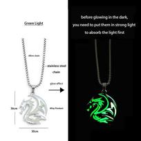 Hiphop Rock Stainless Steel Chain Luminous Alloy Dragon Pendant Glowing Necklace Night Dance Disc Glow In The Dark Necklace gray