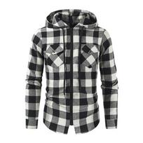 Men Casual Hooded Long Sleeve Plaid Shirt Thin Outerwear S balta