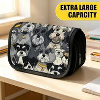 Double Layer Large Pencil Case, Vibrant Printed Pencil Pouch with Schnauzer Crowd Design, Fashion Storage Bag, Portable Pencil Case with Zipper, Durab 20x9x11cm gray