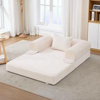 Velvetinė vienvietė sofa-lova transformuojama, sulankstoma sofa-lova, erdvę taupanti svečių lova, aukštos kokybės velvetinis audinys, svetainei, miegamajam, butui 120 x 85 x 65 cm smėlis