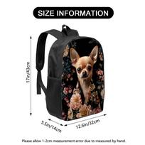 A 2D Flat Print Featuring a Floral Chihuahua Portrait Backpack, Designed for Convenience, Perfect for Business Travel And Everyd black
