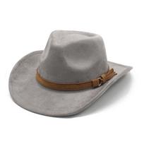 Suede Cowboy Fedora Hat Roll Up Edge Jazz Hat Fashion Western Hat  Outdoor Travel pilka