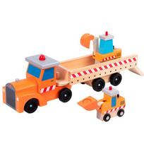 Wooden children's educational mosaic building block engineering transport truck boy excavator simulation interactive assembly model toy car beige