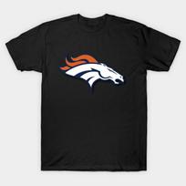 Asian Size Men Black Print T-shirt Denver Broncos No-Cut Heat Transfer Print Cotton Tshirt 2XL juoda