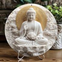 Round Aluminum Buddha Metal Wall Art Sign for Home Decor, Zen Living Room Office Hanging, Spiritual Gift 20x20 įvairiaspalvis