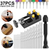37pieces Hand Drill Tool Set With Pin Vise Hand Drill Mini Twist Drill Bits Bench Vice For DIY Jewelry Making Craft Carving (0.3-1.2 Mm) 37pcs #1