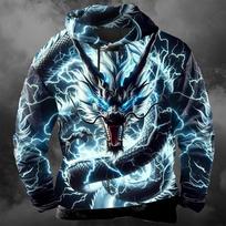 Men's 3D Lightning Dragon Print Hoodie Sweatshirts Fashion Cool Daily Long Sleeve S white
