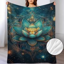 1pc Luxury for Lotus Mandala Blanket - Soft Lightweight Flannel Throw with Blue & Golden for Lotus Flower, All-Season Bedspread for Couch, Bed, Yoga, 75X95CM blue