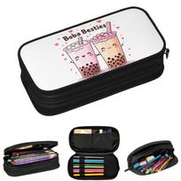 Boba Besties Cute Kawaii Bubble Tea Pencil Cases for Student School Pen Box Pencil Bag Big Capacity Pencil Pouch 21x10.5x5cm white