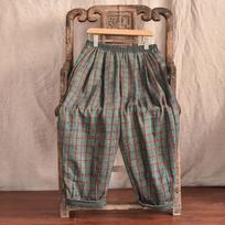 Original Cotton And Linen Spring And Autumn Herringbone Print Wide-leg Carrot Trousers Large Size Loose Handsome Casual Pants One Size tamsiai žalia spalva