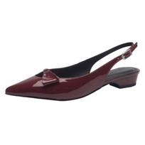 Spring New Coarse Heel Shoes for Women Pointy Shallow Hollow Out A Word with Anti-slip Wear-resistant Low Heel Shoes 35 vyno raudonos spalvos