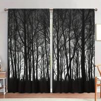 2pcs Forest Silhouette Blackout Curtain  Privacy Window Drapes  Polyester  Living Room/Bedroom Decor  Rod Pocket Curtain 100*130 Grommet Top 1pcs gray