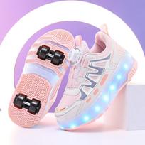 Roller Skate Shoes Kids Sneakers With 4 Wheels LED Light Luminous Children Glowing Fashion Outdoor Sports Shoes Girls Boys Gifts 29 white