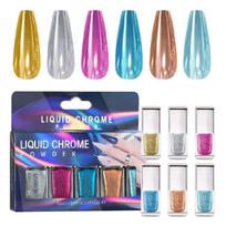 6Pcs Fashion Chrome Nail Powder with Holography Shine Nail Decoration for Dimensional Nail Beauty Party Nail Supplies blue