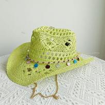 NewStraw cowboy hat - Ruslan Baginskiy - Women's sun hat, metal striped beach hat, New West cowboy style hat S56-58cm red