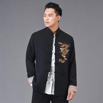 2026 Men's Tang Suit: Spring/Autumn Chinese Embroidered Dragon Long Sleeve Jacket Set XL juoda