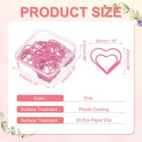 20Pcs Heart Shape Metal Paper Clips Binder Clip Mini Bookmark Book Binding Note Decor Stationery School Office Binding Supplies rožinė