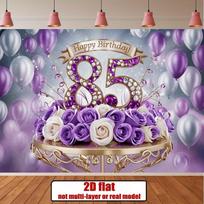2D Sparkle Purple 85th Birthday Backdrop Floral Balloon Photo Booth Banner 47.2x31.5inch/120*80cm white