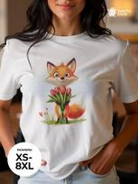 Oversized cotton T-shirt with  Fox with Tulips  print S white