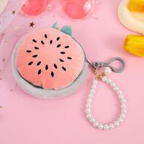 Cute Beaded Chain Fruit Shape Plush Coin Purse Watermelon Pineapple Orange Strawberry Purse Bag Pendant Kids Coin Pouch Wallet pink