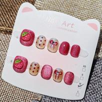 Whimsical Strawberry Cat Eye Press-On Nails for Kids: Handmade Cartoon Nail Art Stickers for Girls Ages 3-12. M (5-7 Years Old) brown