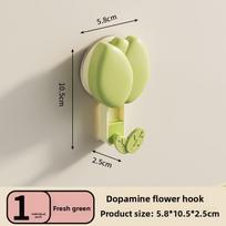 Tulip Suction Hook with Strong Vacuum Feature, No Need for Drilling, for Attaching Hooks To Towels, Suitable for Kitchen and Bathroom Walls. žalia