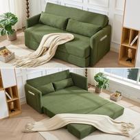 Grindų sofa-lova, 2 vietų sofa, 2-in-1 sulankstoma sofa, velvetinis audinys, dvi juosmens pagalvės, su dviem žurnalų kišenėmis, 165 x 92 x 82 cm, Žalia 165 x 92 x 82 cm žalia