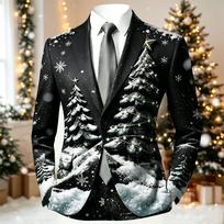 Men's Christmas Printed Suit Jacket Long Sleeve Business Casual for Fall Winter (No Tie or Pocket Square Included) L juoda