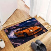 Anime Orange Sport Car Cherry Blossom Drift Print Area Rug Racing Non‑Slip Rectangular Floor Mat Game Room Living Bedroom Home Decor Rug 40x60cm( 15x23in ) beige