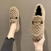 Wool shoe girls wear new fleece cotton shoes in autumn and winter, flat and versatile one-legged bean shoe girls 40 balta