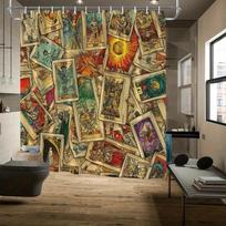 Vintage Tarot Cards Shower Curtain - Intricate Designs, Earthy Tones, 12 Hooks, Polyester, Tub & Bathroom Decor W90xH180cm brown