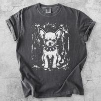 Chihuahua Punk T-Shirt with Spiked Collar Vintage Dog Graphic, Retro Pet Lover Tee, Grunge Canine Sketch Art Print Shirt XL gray