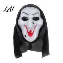 Realistic Horror Skeleton Masque Halloween Ghost Full Face Masque Screaming with Fanged Skull Prop Hood Scary Costume Accessory for Cosplay F white