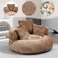 Lazy Sofa High Back Bean Bag Chair Couch with Three Cushions for Adults and Children, Single Gaming Sofa Chair for Bedroom, Office (Coffee Chenille) 108 x 108 x 52 cm