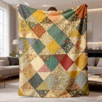 2026 Latest Flannel Blanket | Vibrant Geometric Patchwork Throw Blanket, Soft Polyester Flannel, Lightweight & All-Season Comfort, Retro Style with Di 75X95CM beige