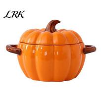Kitchen Gift for Home Dutch Oven Pot with Lid, Pumpkin Pottery Dessert Saucepan, Double-Ear Mini Safe Baking Dish, Cute Pumpkins Bowl, Ceramic S orange