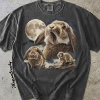 Cute Bunny Shirt, Rabbit Moon Graphic Tee, Cottagecore Bunny Shirt, Aesthetic Animal Tee, Vintage Washed Comfort Colors, Bunny Lover Gift 150 gray