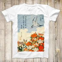 Katsushika Hokusai Cuckoo and Azaleas Painting Design Tee Japan Art, Unisex Shirt S gray