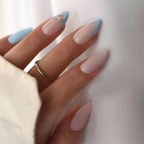 DIY Simple Press on Nails Love Heart Flower Frosting Long Almond False Nails Silver French W328 gray
