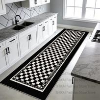 Juoda Balta Geometrija Lengvai Valomas Virtuvės Ilgas Kilimas Dekoracija Lovos Šone Neslystantis Minkštas Kilimas Sulankstomas Pūkuotis Nešalinantis Durų Angos Grindų Kilimėliai 60x160cm white
