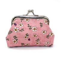 Cute Floral Coin Purse Vintage Kiss-lock Change Pouch Mini Coin rožinė