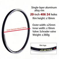 1Pc/2Pcs 20Inch Folding Mountain Bike Rim 451/406 Aluminum Alloy Bicycle Wheel Rim 24H V/Disc Brake Rim Black Silvery 1Pc406 24H VBrake black