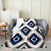 Twin x Southwest Native Design All Season Throw Blanket Ultra Soft Tribal Fleece for Kids Room Decor Red Green Geometric Plush Size: 75*100cm, Weight: 230 GSM gray