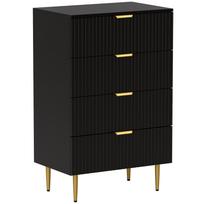 4 stalčių komoda miegamojo komoda modernūs sandėliavimo baldai su auksinėmis rankenėlėmis ir kojelėmis, matinis. 60 x 40 x 96 cm, juoda 60 x 40 x 96 cm
