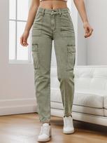 Women's Mid Rise Cargo Jeans Loose Straight Leg Denim Pants Streetwear Solid Wash Trousers S chaki