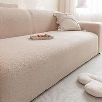 2026 Waterproof Teddy Fleece Sofa Cover - Cat Scratch Resistant, Elastic, Solid Color, Autumn/Winter Style. Ottoman (90cmx90cm) beige