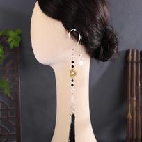 1pair Ancient Style Coin Ear Cuff with Tassel, Mountain Ghost Coin Ear Jewelry, Hanfu Matching Vintage Ornaments for Men and Women black