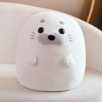 Down Cotton Round Seal Dumpling Doll Plush Toy Soft Pillow Cute Q Version Seal for daily use 30cm   0.3kg white
