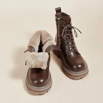 Women's Boots New Black Brown Fur Ankle Boots for Women Autumn Winter Padded Cotton Shoes Warm Thick Bottom Snow Short Botines 35 ruda